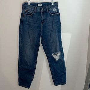 m1858 high-rise classic straight leg distressed jeans